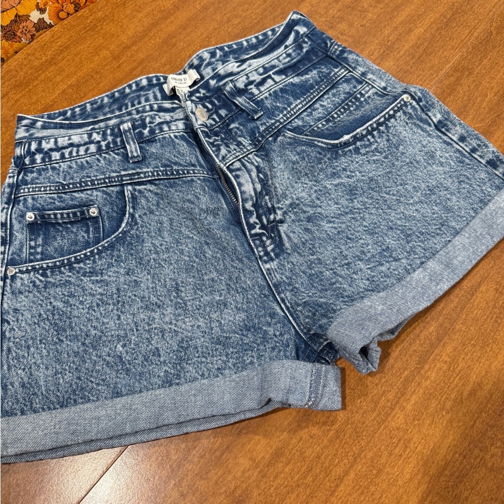 Forever 21 High Waisted- Acid Wash Blue Denim Shorts